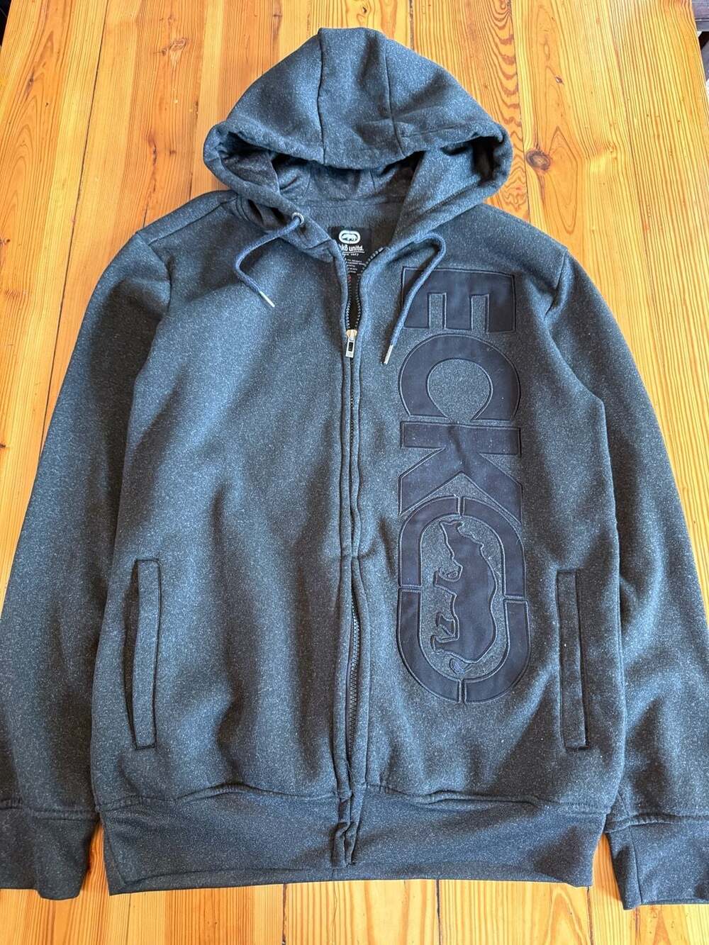 Ecko Unltd Full Zip Hoodie Size M Gray Rhino Logo